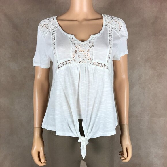 AMERICAN RAG CIE White Knit Tie Front Top NWOT SMALL - Picture 1 of 8